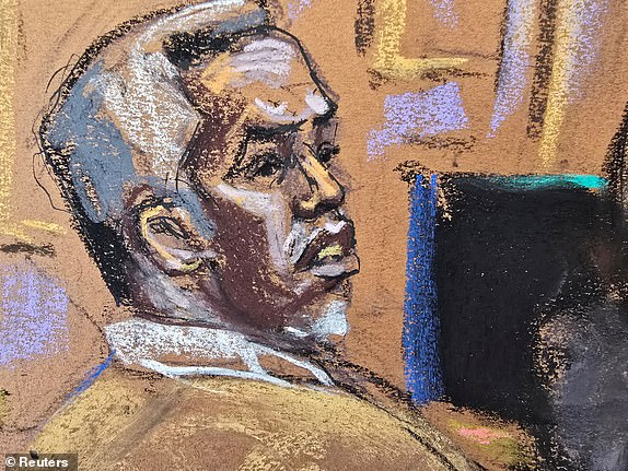 Sean "Diddy" Combs listens as lawyer Marc Agnifilo makes arguments during Combs' sex trafficking trial in New York City, New York, U.S., June 13, 2025 in this courtroom sketch. REUTERS/Jane Rosenberg