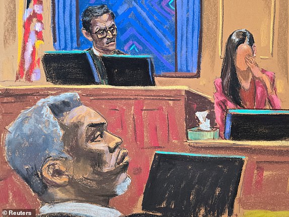 Sean "Diddy" Combs listens as "Jane" continues her testimony during Combs' sex trafficking trial in New York City, New York, U.S., June 6, 2025 in this courtroom sketch. REUTERS/Jane Rosenberg     TPX IMAGES OF THE DAY