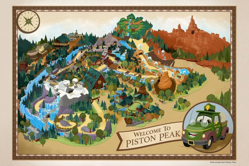Illustration of Piston Peak, a new Cars Land at Disney World.