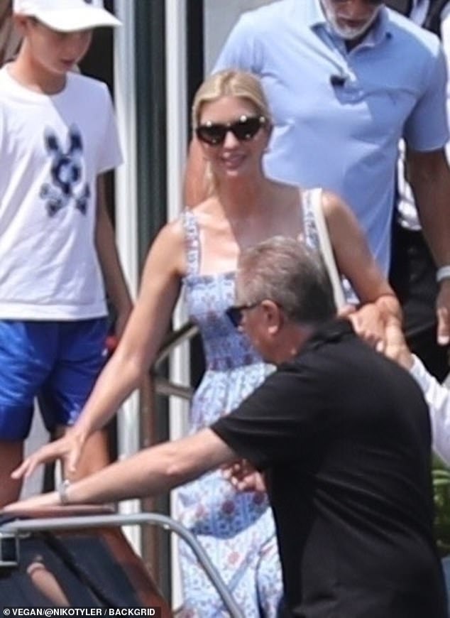 Photographers caught Ivanka, Jared, 44, and their three kids Arabella, 13, Joseph, 10, and Theodore, eight, stepping out of their hotel and getting onto a water taxi