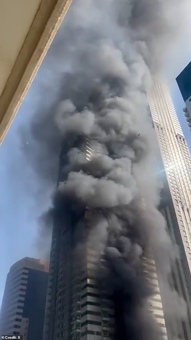 Shocking footage shows a fire engulfing a residential block in Dubai Marina on Friday evening