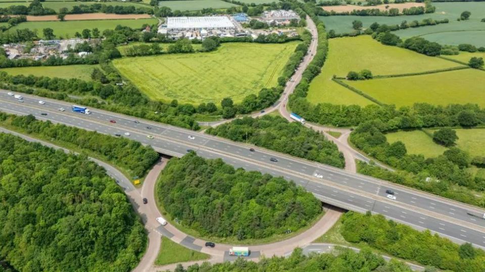 Aerial view of a motorway junction closure.