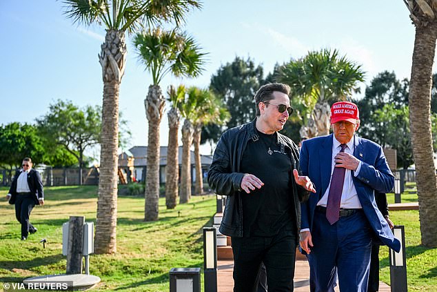 HAPPIER TIMES: Elon Musk (left) and President Donald Trump (right) got in a very public fight on Thursday less than a year after Musk endorsed Trump and funded his 2024 reelection fight