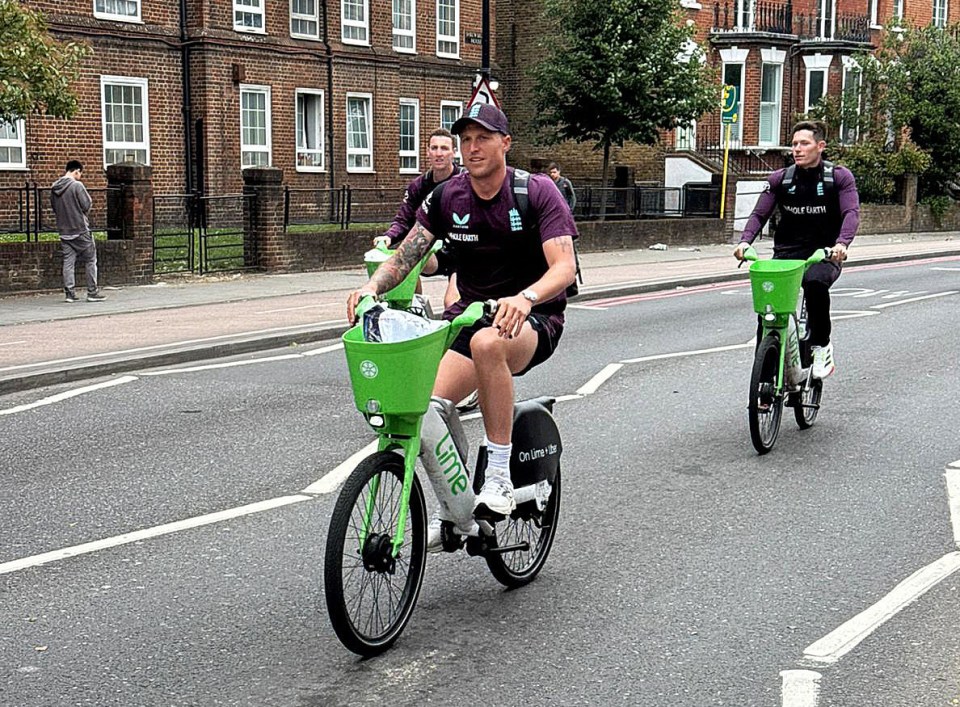 Three cricket players riding Lime e-bikes.