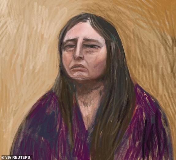 A court sketch drawn from a video link shows Erin Patterson, an Australian woman accused of murdering three of her estranged husband's elderly relatives with a meal laced with poisonous mushrooms, appearing as a witness for her own defense, at the Latrobe Valley Magistrates' Court in Morwell, Australia, June 2, 2025.  AAP/via REUTERS    ATTENTION EDITORS - THIS IMAGE WAS PROVIDED BY A THIRD PARTY. NO RESALES. NO ARCHIVE. AUSTRALIA OUT. NEW ZEALAND OUT. NO COMMERCIAL OR EDITORIAL SALES IN NEW ZEALAND. NO COMMERCIAL OR EDITORIAL SALES IN AUSTRALIA.