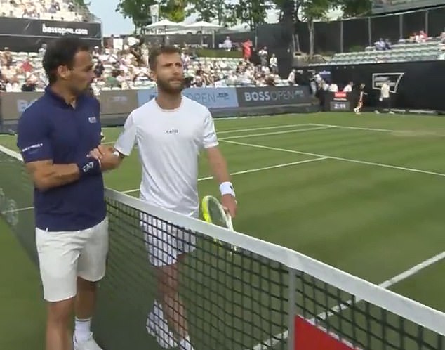 Fabio Fognini and Corentin Moutet shared a tense handshake after the Frenchman's victory