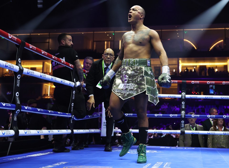 Fabio Wardley celebrates a boxing victory.