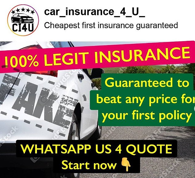The National Crime Agency previously shared a series of mocked-up Instagram ads offering '100% legit insurance guaranteed to beat any price' to show drivers what to look out for