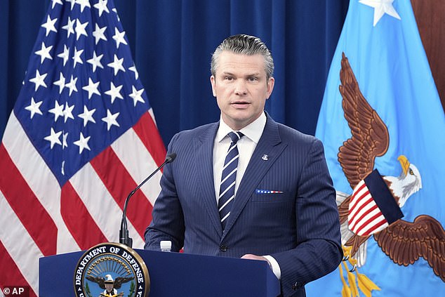 Defense Secretary Pete Hegseth speaks during a news conference at the Pentagon in Washington, Sunday, June 22, 2025, after the U.S. military struck three sites in Iran, directly joining Israel's effort to destroy the country's nuclear program