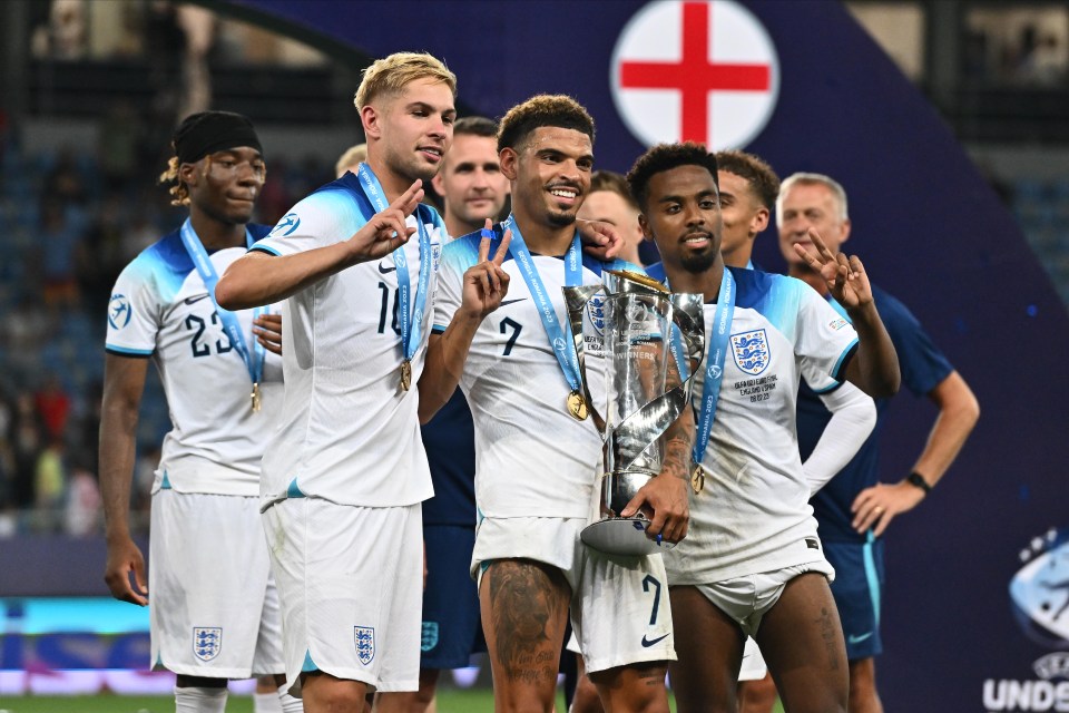 England's under-21 soccer team celebrates winning the UEFA European Under-21 Championship.