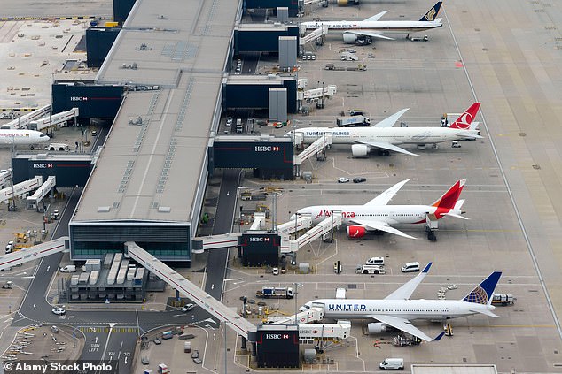 Flights from London to Dubai and Doha have been cancelled after Donald Trump ordered an unprecedented US attack on Iran 's nuclear sites. Pictured: Grounded flights at Heathrow Airport Terminal 2 (stock image)