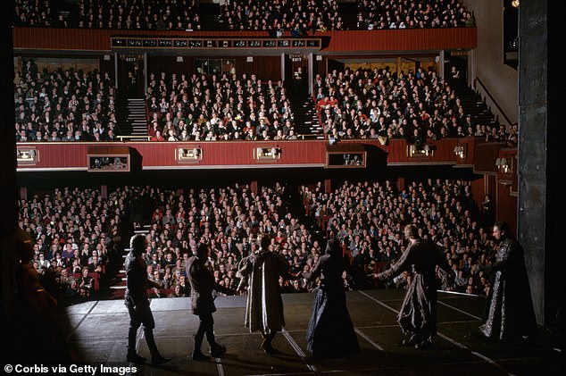 The Royal Shakespeare Company has been accused of discrimination by charging private school pupils more than state schoolchildren for theatre visits. Pictured: Actors taking a curtain call at the Royal Shakespeare Theatre