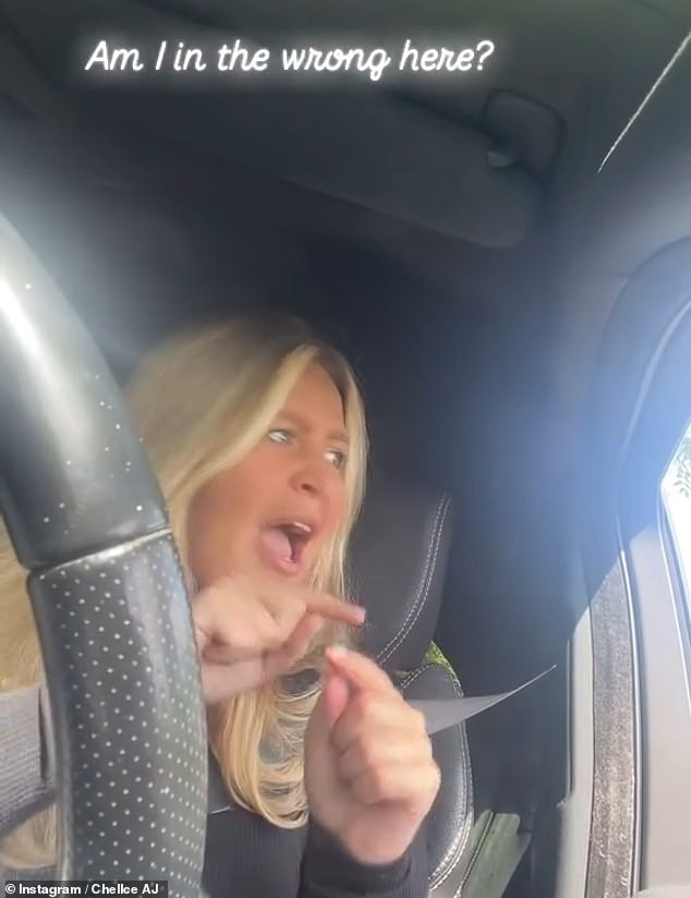 The motorist, who was 'literally shaking', spoke angrily to camera asking whether she was 'in the wrong'