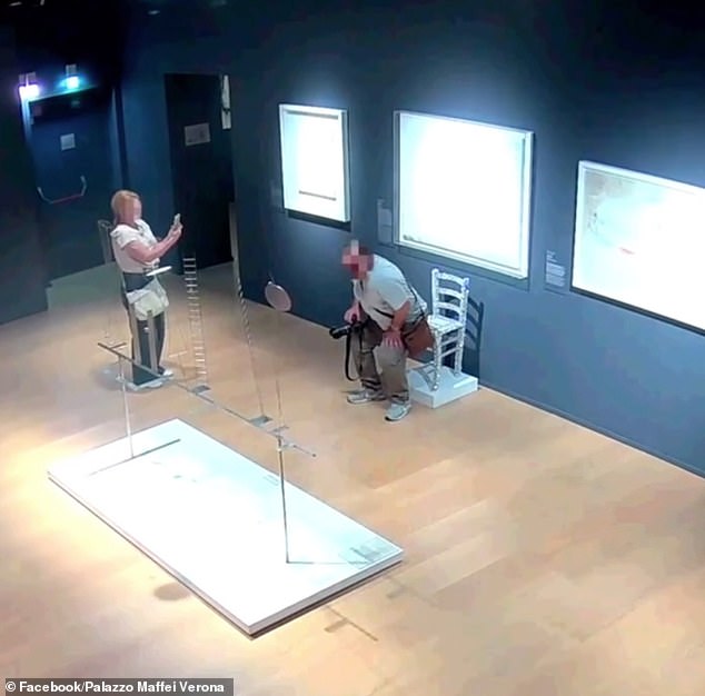 Earlier this month, a tourist was caught on CCTV sitting on a crystal-studded 'Van Gogh' chair exhibit in an Italian art gallery - before it buckled under him