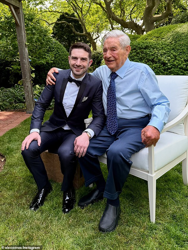 Alex Soros shared a Father's Day photo with his dad wearing his wedding suit (pictured), despite reports his father did not attend the main celebration