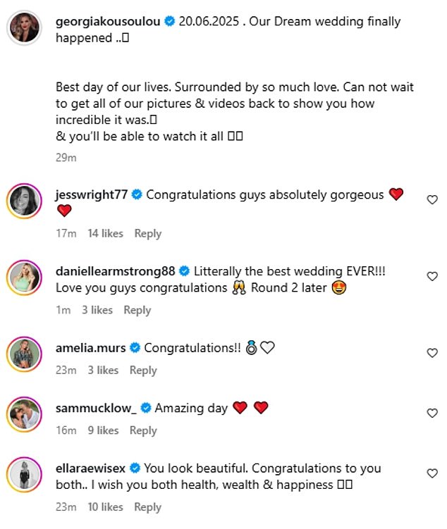 In a caption, Georgia gushed over her 'dream wedding' after almost two years of waiting for their big day after their first nuptials