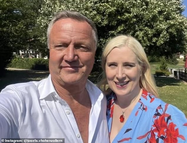 German aristocrat Prince Harald von Hohenzollern, 63, is said to have died 'unexpectedly' due to cardiac complications, his expecting wife, Princess Josefa von Hohenzollern, said (pictured together)
