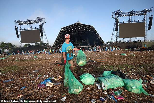 The mighty task of the post-Glastonbury clean-up is underway as volunteers tackle heaps of rubbish and hippy crack canisters, whilst revellers begin the long, sweaty pilgrimage home