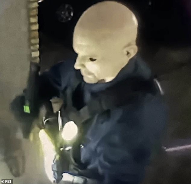 Terrifying new images show the suspect behind Saturday's ‘politically motivated assassinations’ wearing a creepy Halloween-style mask while launching his killing spree