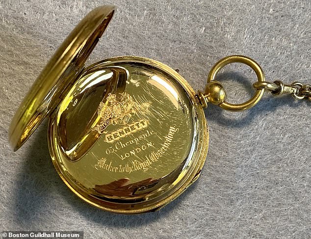 After lying hidden beneath the depths of Lake Michigan for over a century, a historic gold pocket watch - lost in a deadly shipwreck - has finally made it home to the United Kingdom (pictured)