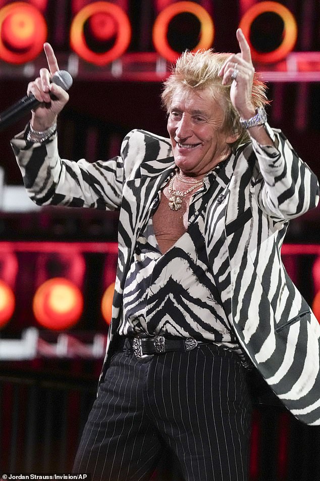 Rod Stewart (pictured performing at the FireAid benefit concert in January this year in California) has an impressive amount of energy - especially as he is 80-years-old