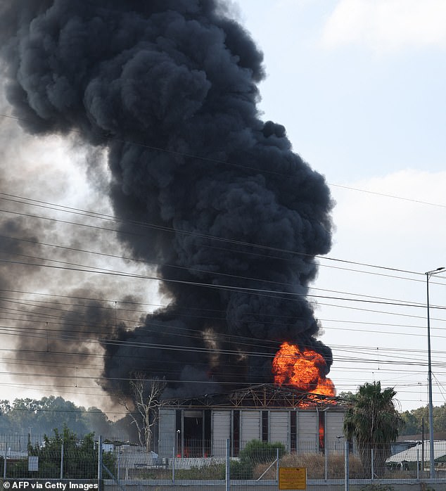A building in Herzliya, near Tel Aviv, goes up in flames. Bombing strikes on Israel by Iran have been launched since last Friday