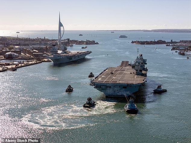 Military bases like HMNB Portsmouth - home to Britain's two prized aircraft carriers and its £6bn fleet of destroyers - could face being assaulted with drones and missiles if Britain went to war with the likes of Russia