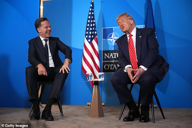 US President Donald Trump (R) and NATO Secretary General Mark Rutte speak to media at the start of the second day of the 2025 NATO Summit on June 25, 2025 in The Hague, Netherlands