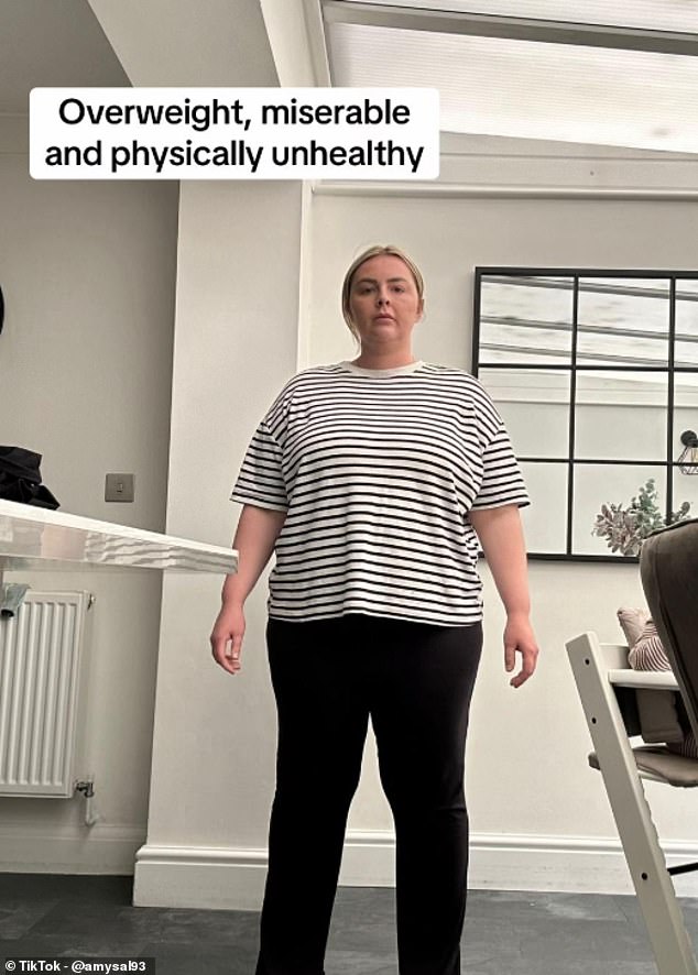 Amy Salmon, a Essex-based business owner was prompted to have the life-changing surgery after a bad breakup left her confidence in tatters. Pictured before the transformation'