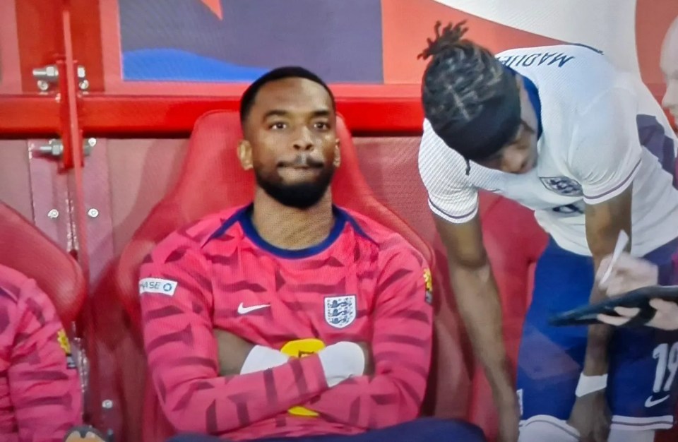 Ivan Toney on the bench during a soccer game.