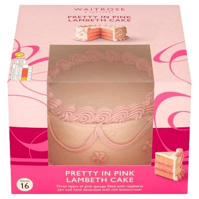 Box of Waitrose Pretty in Pink Lambeth Cake.