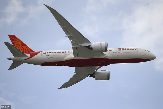 The Boeing 787 Dreamliner was forced to turn back an hour into its 14-hour flight two years ago. Pictured: An Air India Boeing 787 Dreamliner