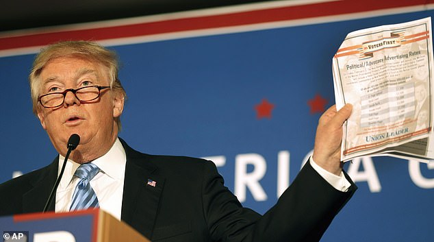 Trump last wore glasses publicly in 2016 when he read the lyrics to 'The Snake' by Al Wilson in a speech