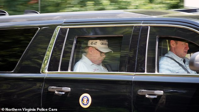 Trump (pictured) was spotted wearing reading glasses, a rarity for him