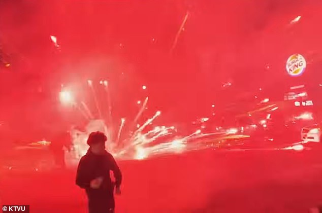 Fireworks were thrown and cars were set on fire