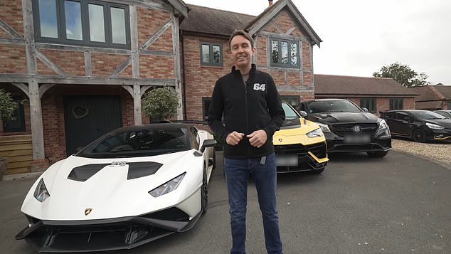 Mr McCann is pictured with his collection of cars at his home (stolen car not pictured)