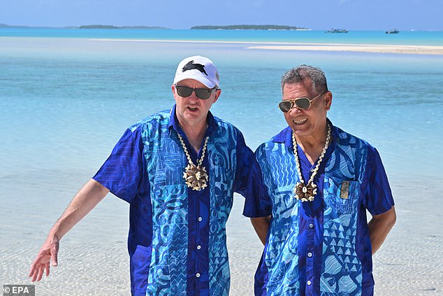 In 2023, Australia's Prime Minister Anthony Albanese, left, pictured with Tuvalu's then-PM Kausea Natano, agreed a pact that would allow people from the Pacific island to work, study and live in Australia - but he's since been criticised by Tuvalu's politicians over fossil fuel emissions