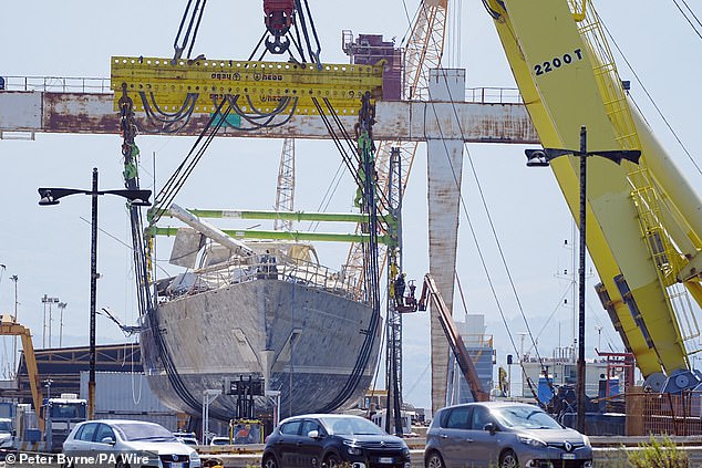 Tech tycoon Mike Lynch's superyacht the Bayesian, dockside at Termini Imerese -- June 23, 2025