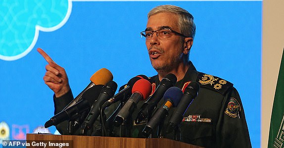 (FILES) Iranian Armed Forces Chief of Staff Major General Mohammad Bagheri speaks during the the International Conference on the Legal-International Claims of the Holy Defense in the capital Tehran on February 23, 2021. Bagheri was "likely eliminated", an Israeli security official on June 13, 2025, following Israeli strikes early in the morning on targets in Iran. (Photo by ATTA KENARE / AFP) (Photo by ATTA KENARE/AFP via Getty Images)