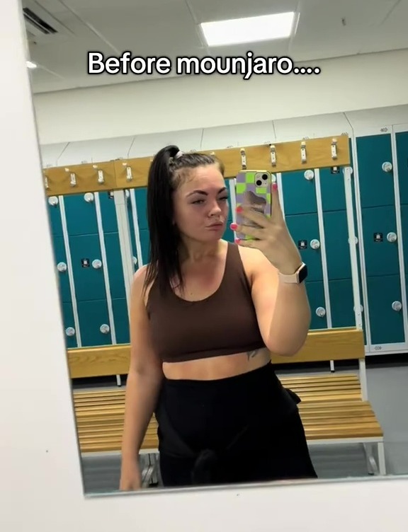 Mirror selfie of a woman before Mounjaro treatment.