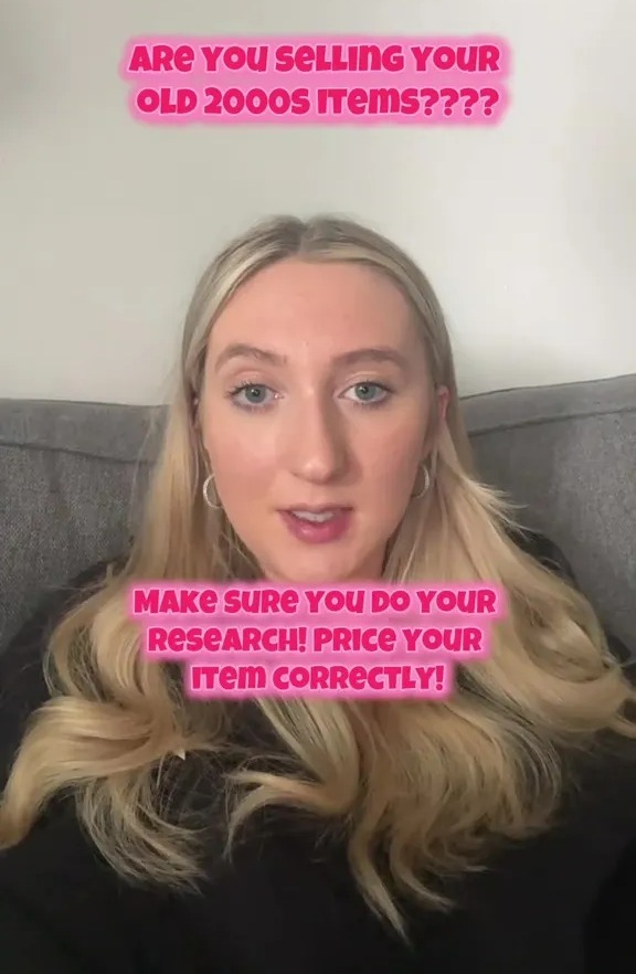 Woman giving advice on selling 2000s items.