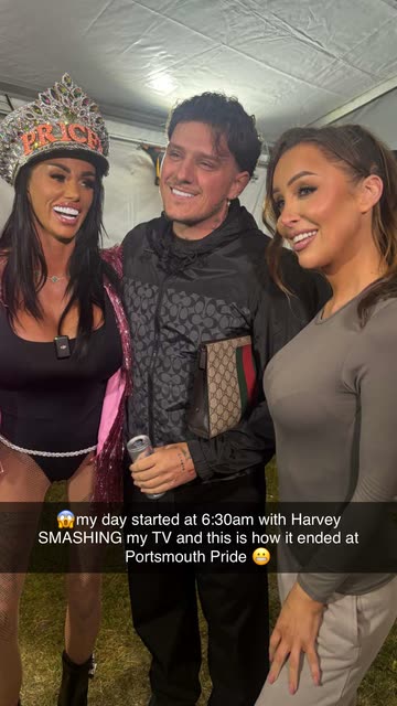Photo of Katie Price with two other people at Portsmouth Pride.