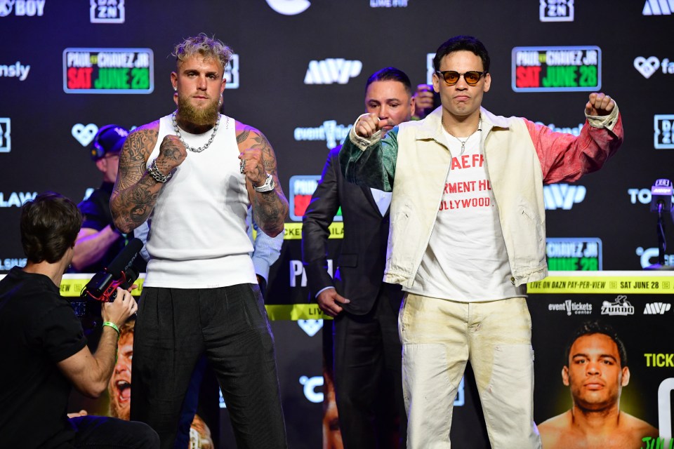 Jake Paul and Julio Cesar Chavez Jr. at a press conference.