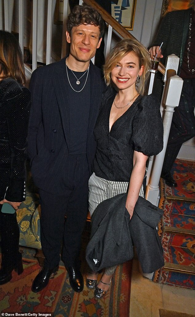 James Norton, 39, has said that he is 'crazily grateful' for the 'pain' of his split from Imogen Poots, 36 - the actor got engaged to the 28 Weeks Later actress in 2022 after four years together, but they split in 2023 , (pictured that same year)