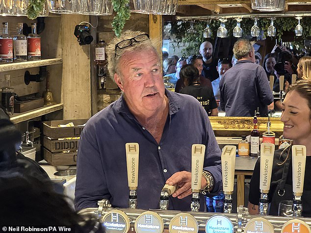 The former Top Gear star, pictured at the pub in August, has been taking a hard line on moaning diners lately, going so far as to ban one from his pub when they complained about high prices