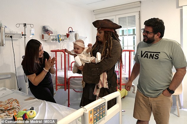 Johnny Depp made a surprise appearance as Captain Jack Sparrow at the Niño Jesús University Children's Hospital, in Madrid on Wednesday