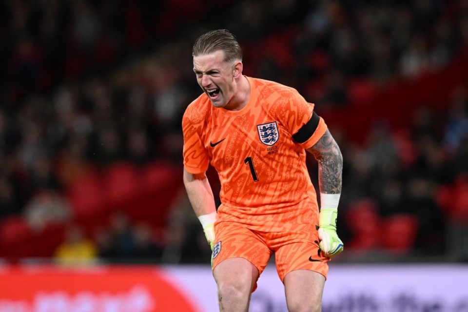 Editorial use only Mandatory Credit: Photo by Graham Hunt/ProSports/REX/Shutterstock (14774219jl) Jordan Pickford (1) of England during the UEFA Nations League match between England and Greece at Wembley Stadium, London England v Greece, UEFA Nations League., Group 2 - 10 Oct 2024