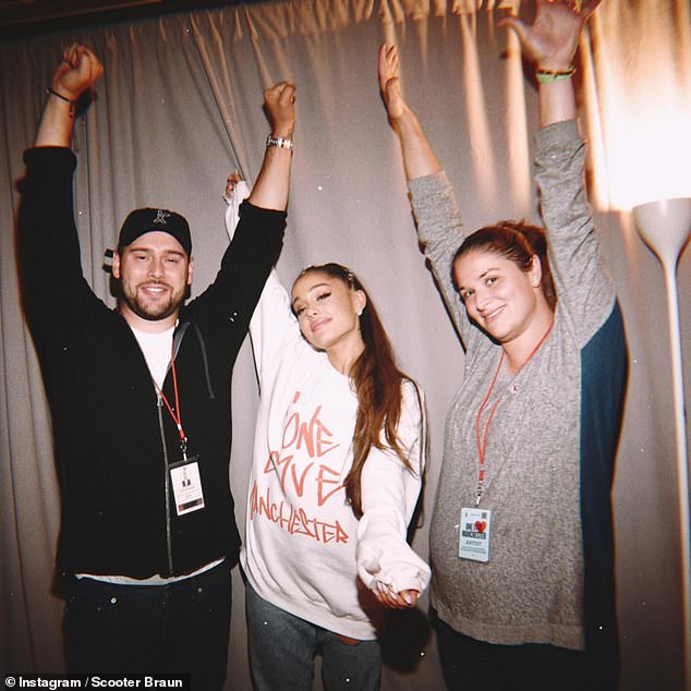 Braun was once best known as the manager for major artists ¿ including Justin, Ariana Grande (pictured) and Kanye West ¿ before he announced last year that he was retiring from managing