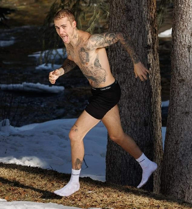 The star is seen in his underwear back in January in Aspen