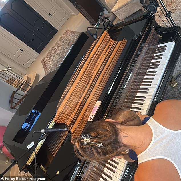 Justin Bieber's Father's Day reportedly ended in a bitter showdown with his wife Hailey after he spent the day posting bizarre messages on Instagram (Hailey pictured on Father's Day)